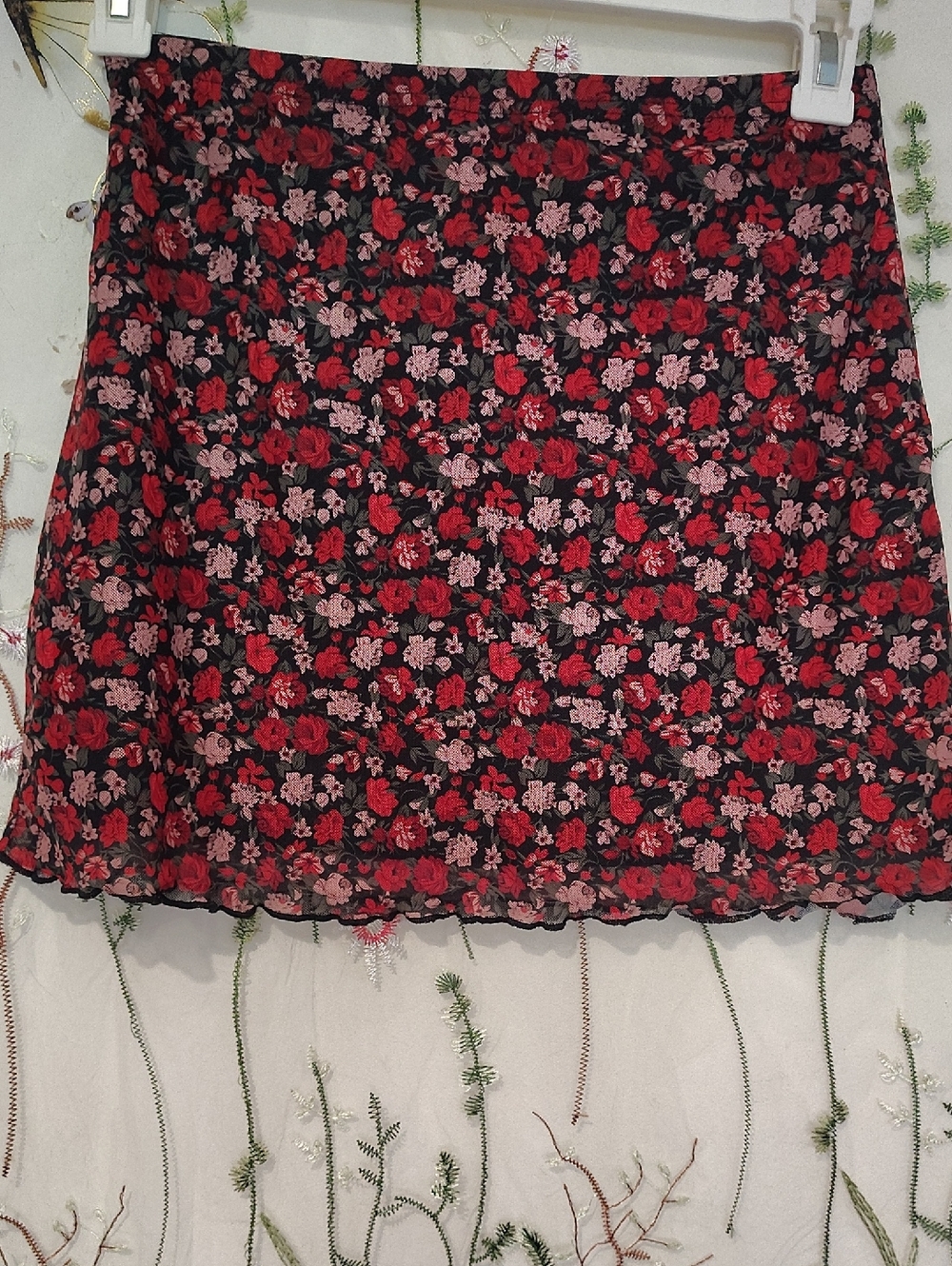 Floral A-Line Mini Skirt in Red and Pink